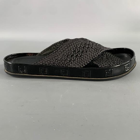 FENDI Size 8 Black Monogram Nylon Slide Sandals main image 5